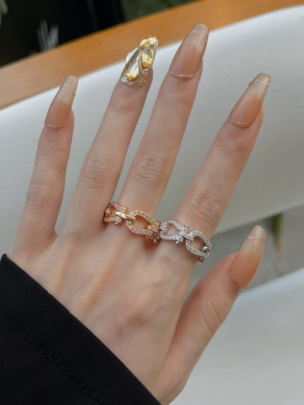 FRED full diamond horseshoe buckle ring